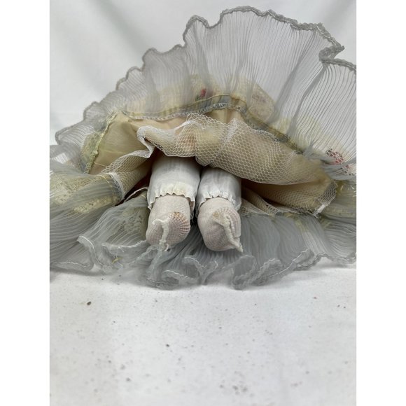 Vintage Porcelain Doll 15" Blue Eyes Brown Hair Pink Dress Floral Figure Toy 1 - Picture 6 of 7